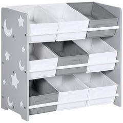 ZONEKIZ Kids Storage Rack, With Nine Removable Baskets, For Nursery, Bedroom, Playroom - Grey