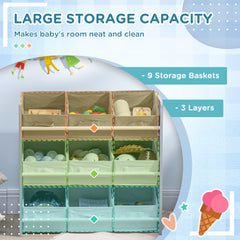 ZONEKIZ Kids Storage Rack, With Nine Removable Baskets, For Nursery, Bedroom, Playroom - Grey