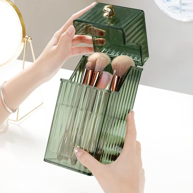 Makeup Brush Holder Organizer With Lid, Cosmetic Organiser, Desktop Cosmetic Brush Storage Rack, Dustproof Cosmetic Organiser Storage Box 3 Colors