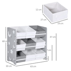 ZONEKIZ Kids Storage Rack, With Nine Removable Baskets, For Nursery, Bedroom, Playroom - Grey