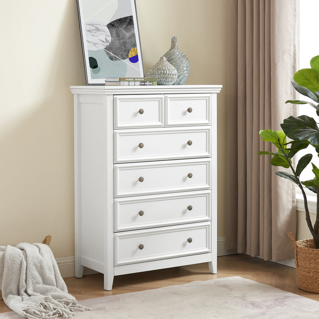Modern 6 Drawers Dresser 6 Drawers Cabinet,Chest Of Drawers Closet Organizers And Storage Clothes Storage Drawers Cabinet For Living Room, Farmhouse Dresser Organizer White