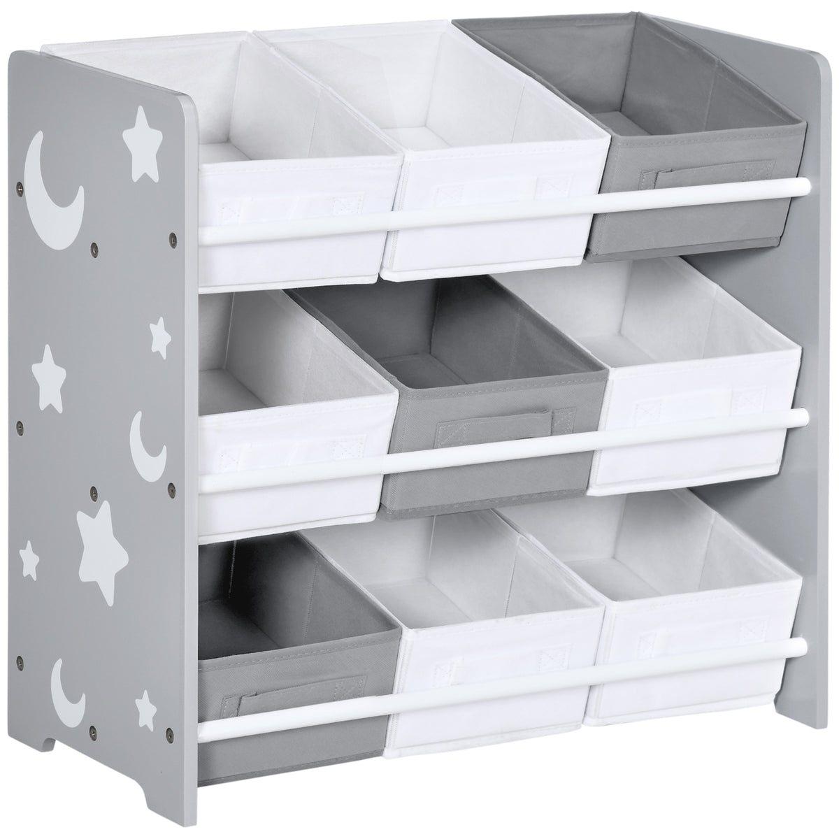 ZONEKIZ Kids Storage Rack, With Nine Removable Baskets, For Nursery, Bedroom, Playroom - Grey
