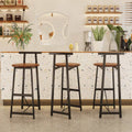 Set of 3 modern black and walnut brown bar stools with backrest and metal frame for kitchen island