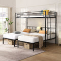Black metal twin over twin over twin bunk bed with vertical ladder and safety rails