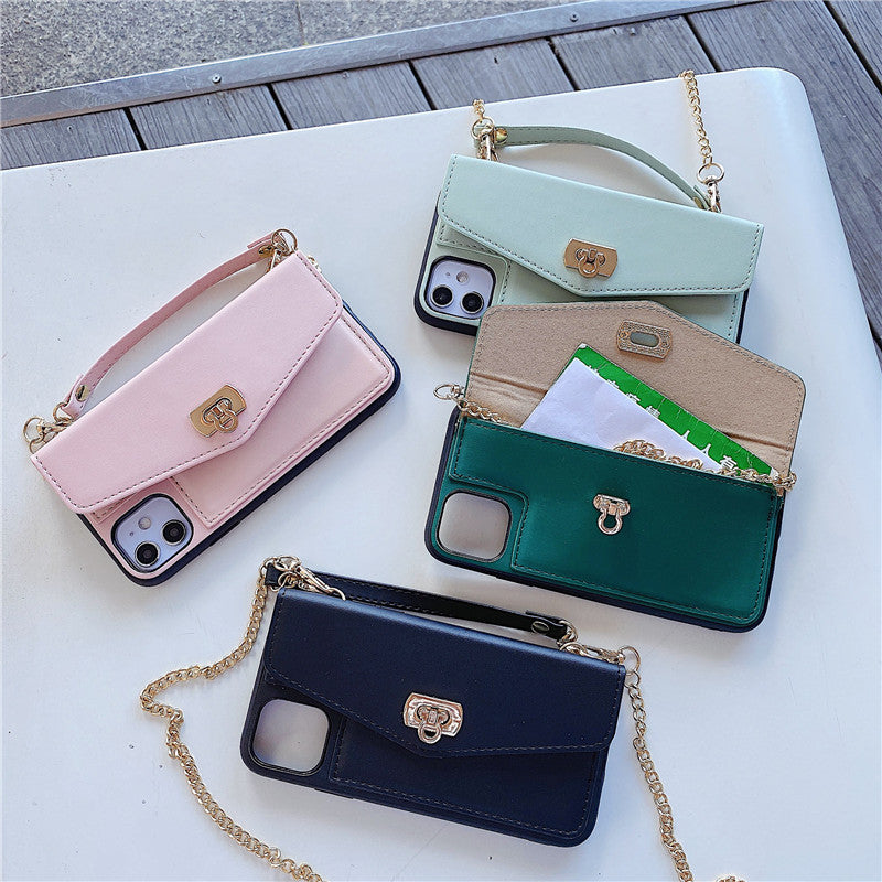 Portable coin purse phone case in solid color imitation leather back cover design
