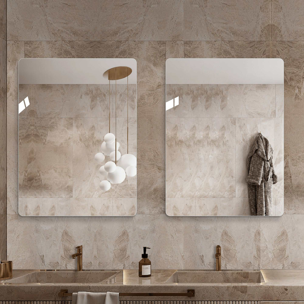 Modern frameless rectangular bathroom mirror 36x30 inch with copper-free silver glass and shatter-resistant backing