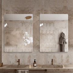 Modern frameless rectangular bathroom mirror 36x30 inch with copper-free silver glass and shatter-resistant backing